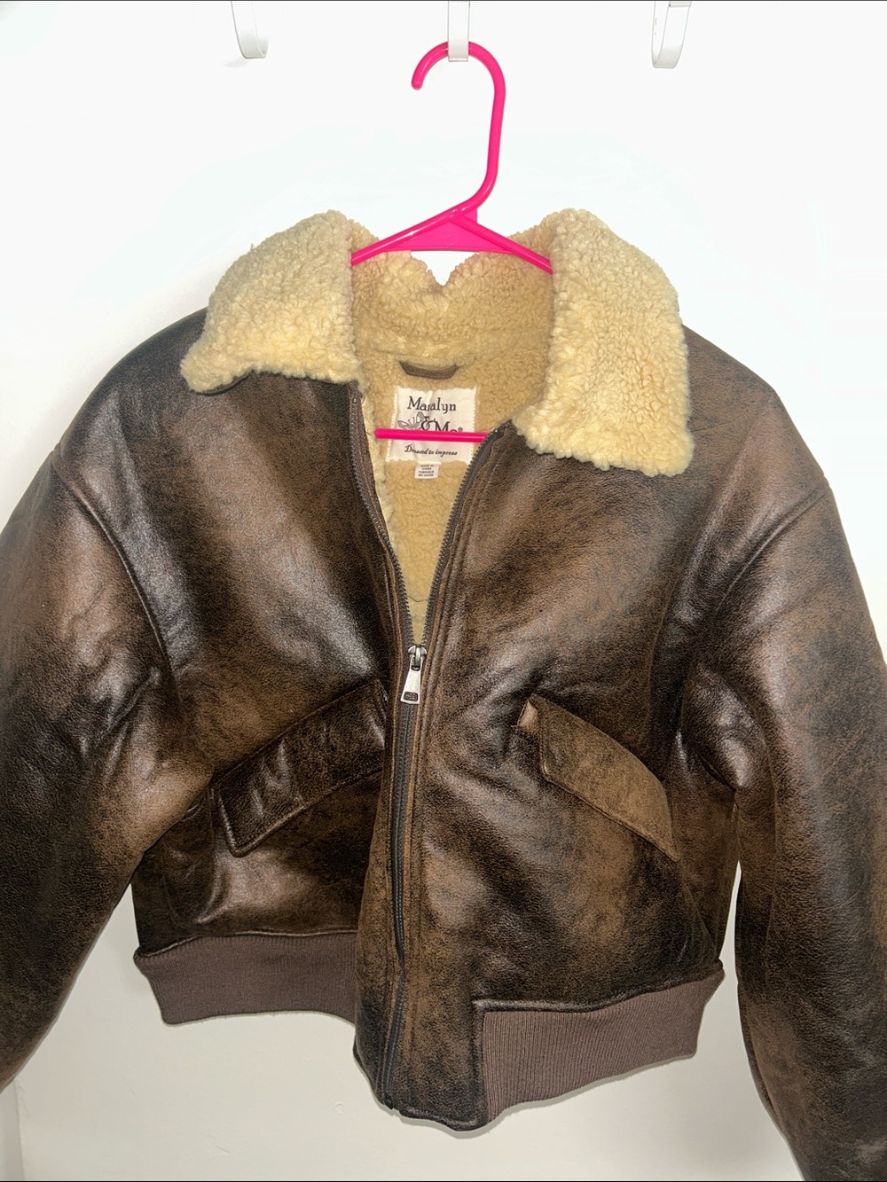 Maralyn & Me Brown Bomber Jacket with Cream Sherpa Collar